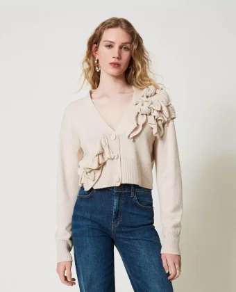 Cardigan in misto lana con volant