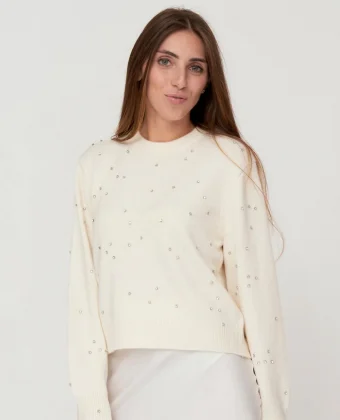 Maglia in misto cashmere con strass allover